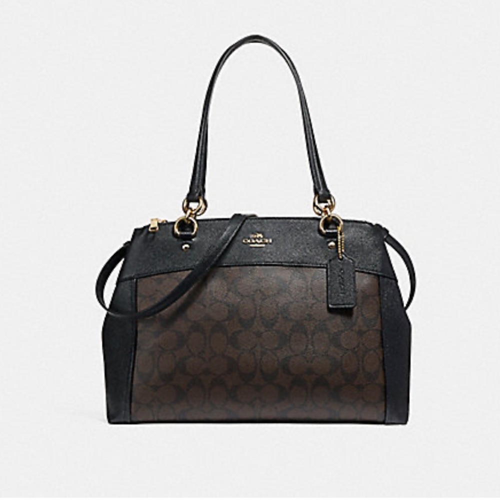 COACH SIGNATURE MONOGRAM‎ BLACK GHW BROOKE SATCHEL CROSSGRAIN LEATHER CARRYALL